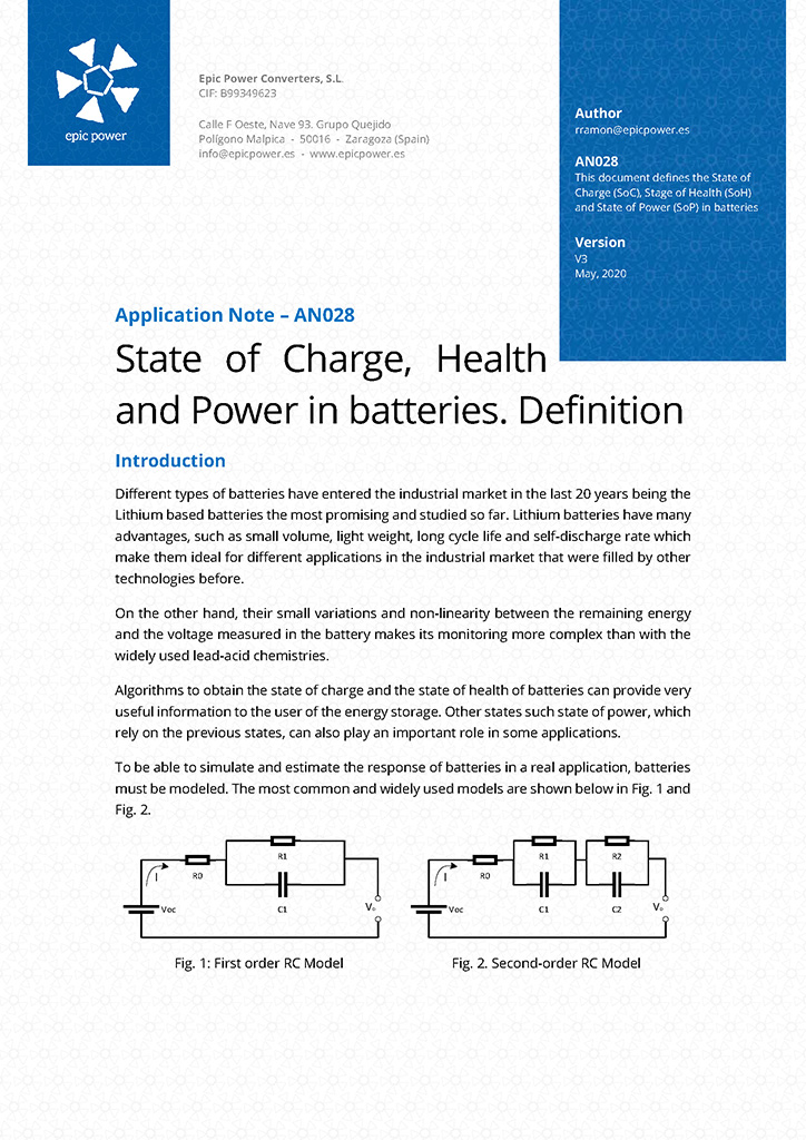 Estado de carga, salud y potencia en baterías. Definición.