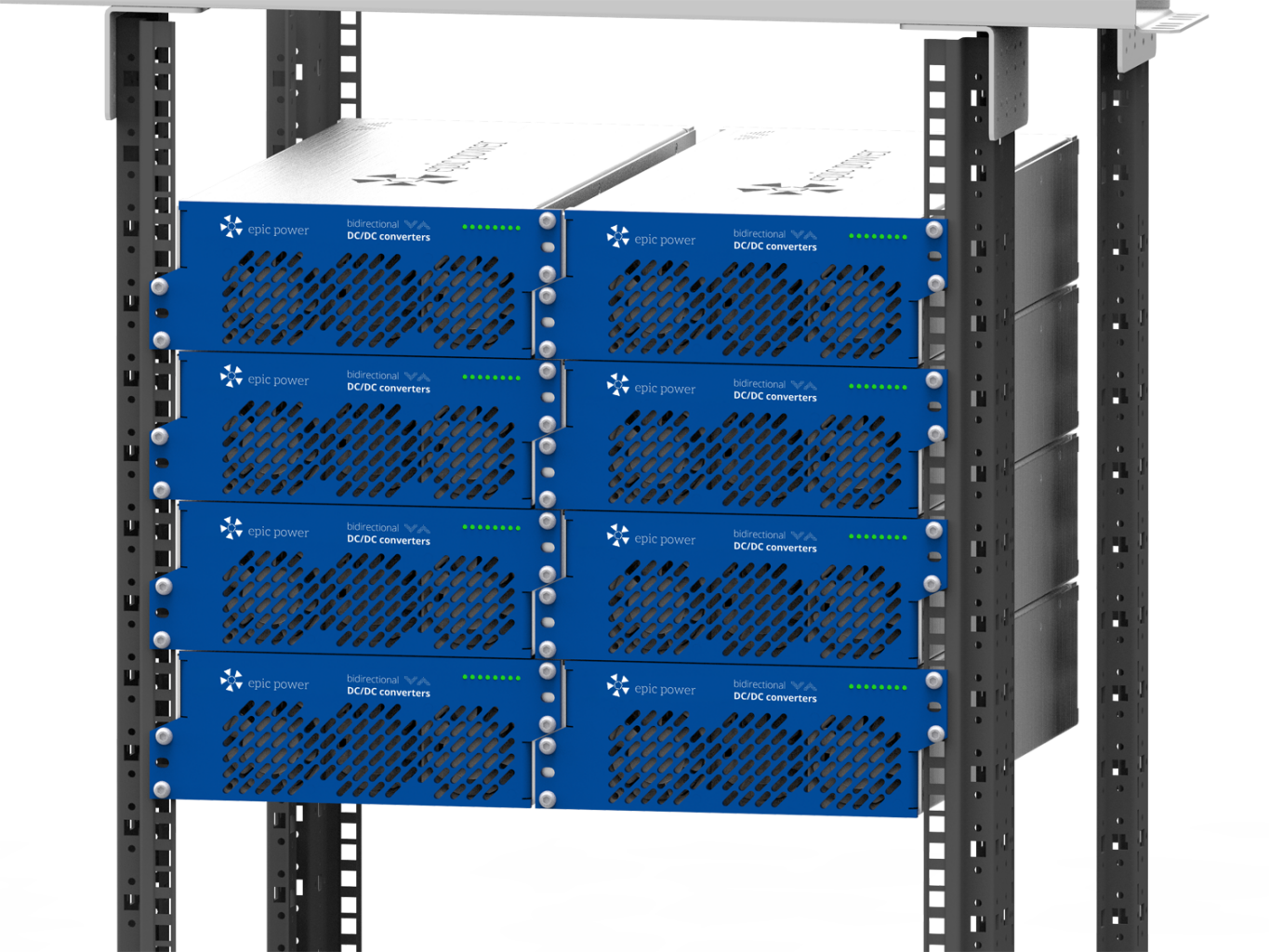 8 unidades de convertidor bidireccional DC/DC EPC 50A de epic power montados en rack